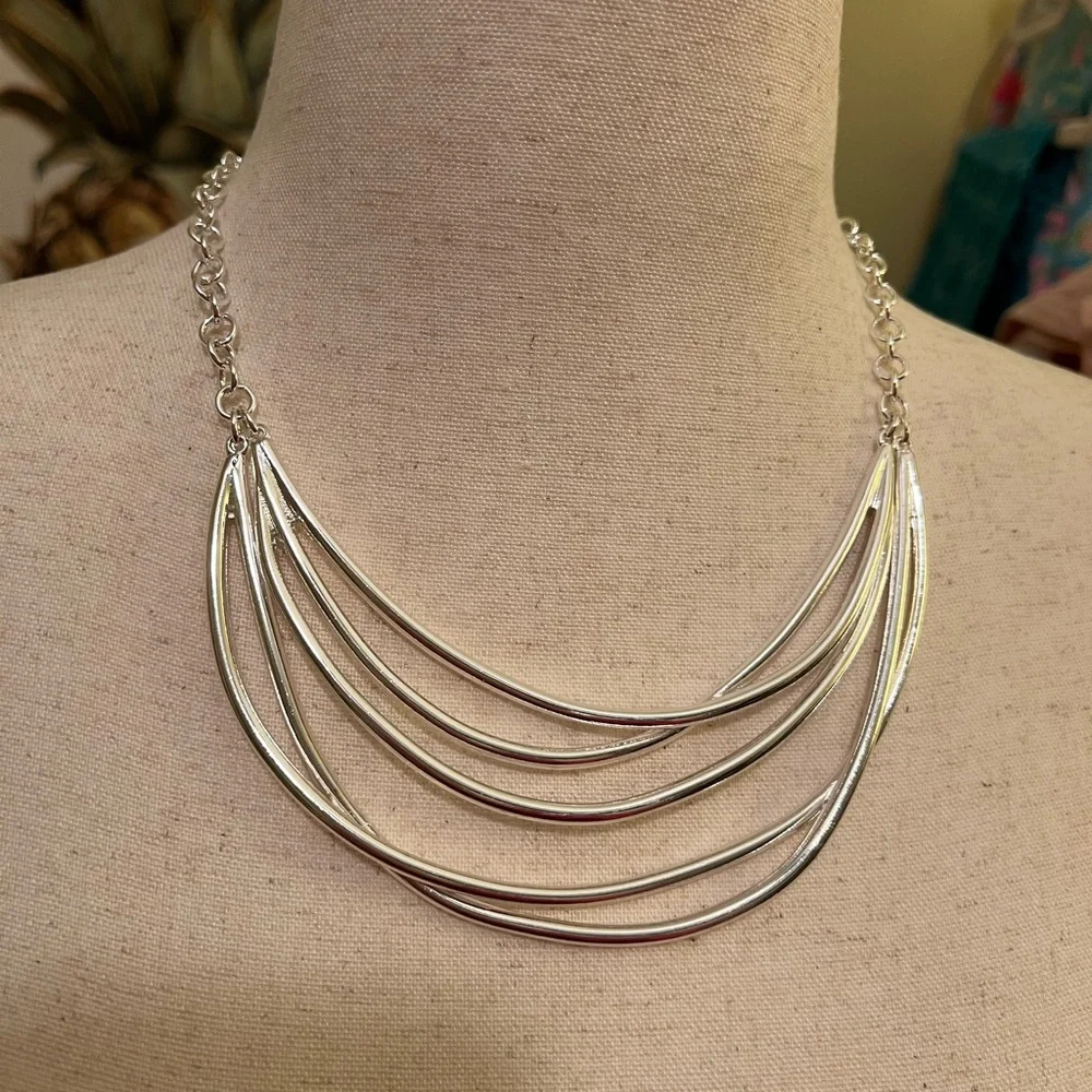 Chico’s Silver Layered Statement Necklace NWOT - Picture 7 of 8